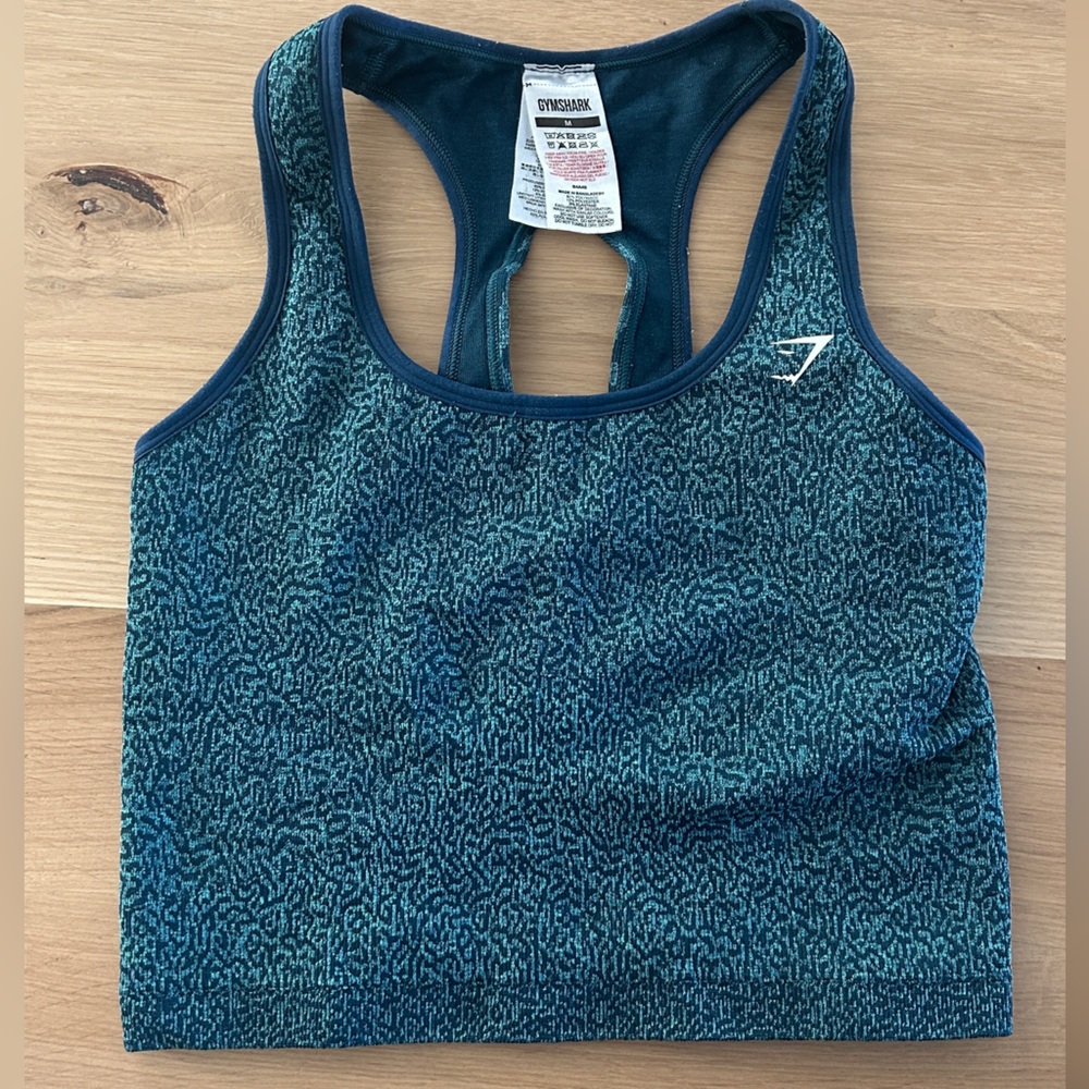 Gym shark Crop Tank - Blue Patterned- Size M